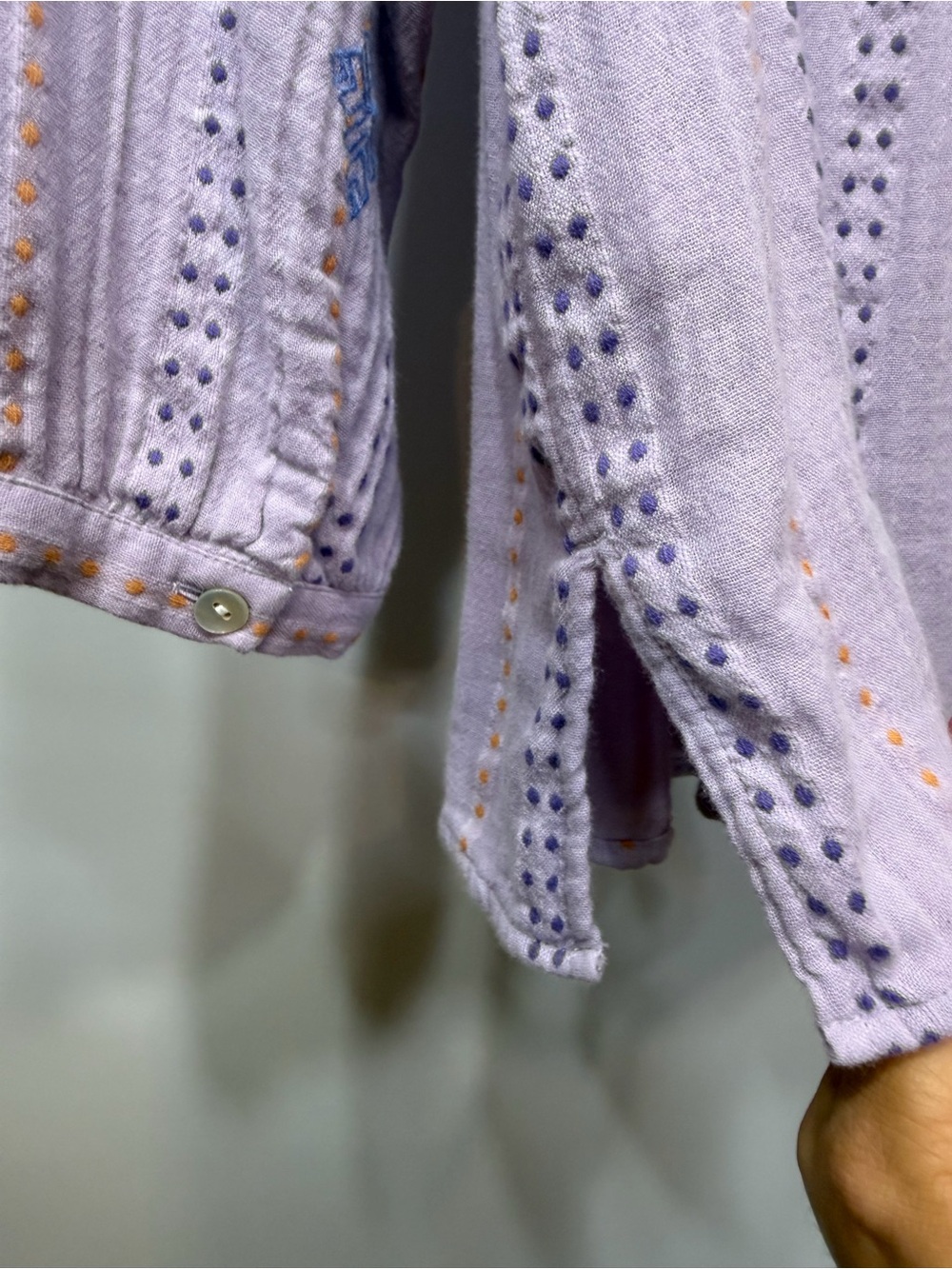 J.Jill Purple Embroidered 100% Cotton Boho Blouse Top M Petite - Picture 10 of 13